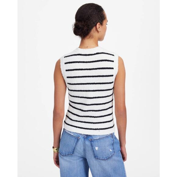 Madewell Bouclé-Knit Sweater Tank WMNS XL Cream Black Stripe Crewneck Pullover - Picture 2 of 8
